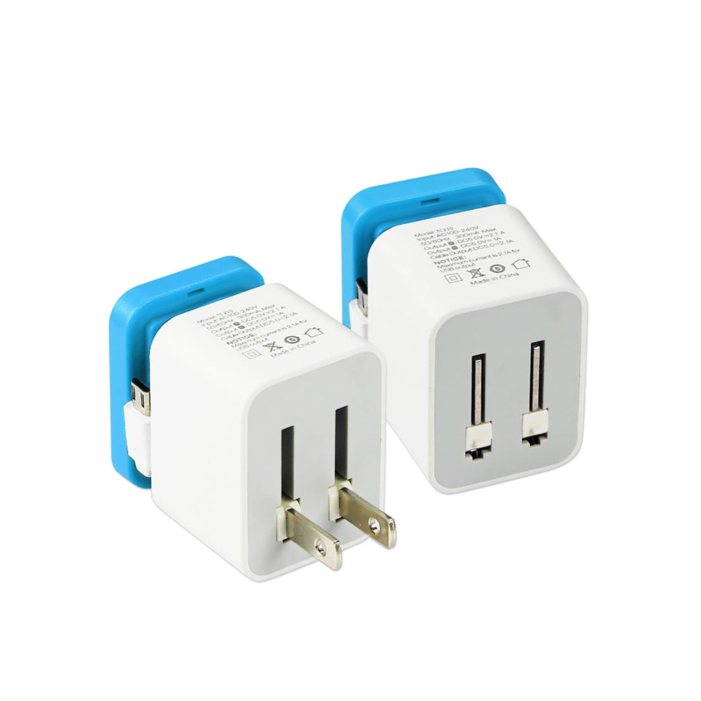 Reiko 2 Amp Dual Port Portable Travel Adapter Charger In Blue