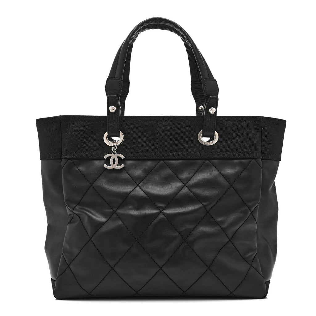 Coated Canvas Quilted Large Paris Biarritz Tote Black
