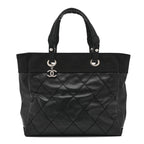 Coated Canvas Quilted Large Paris Biarritz Tote Black