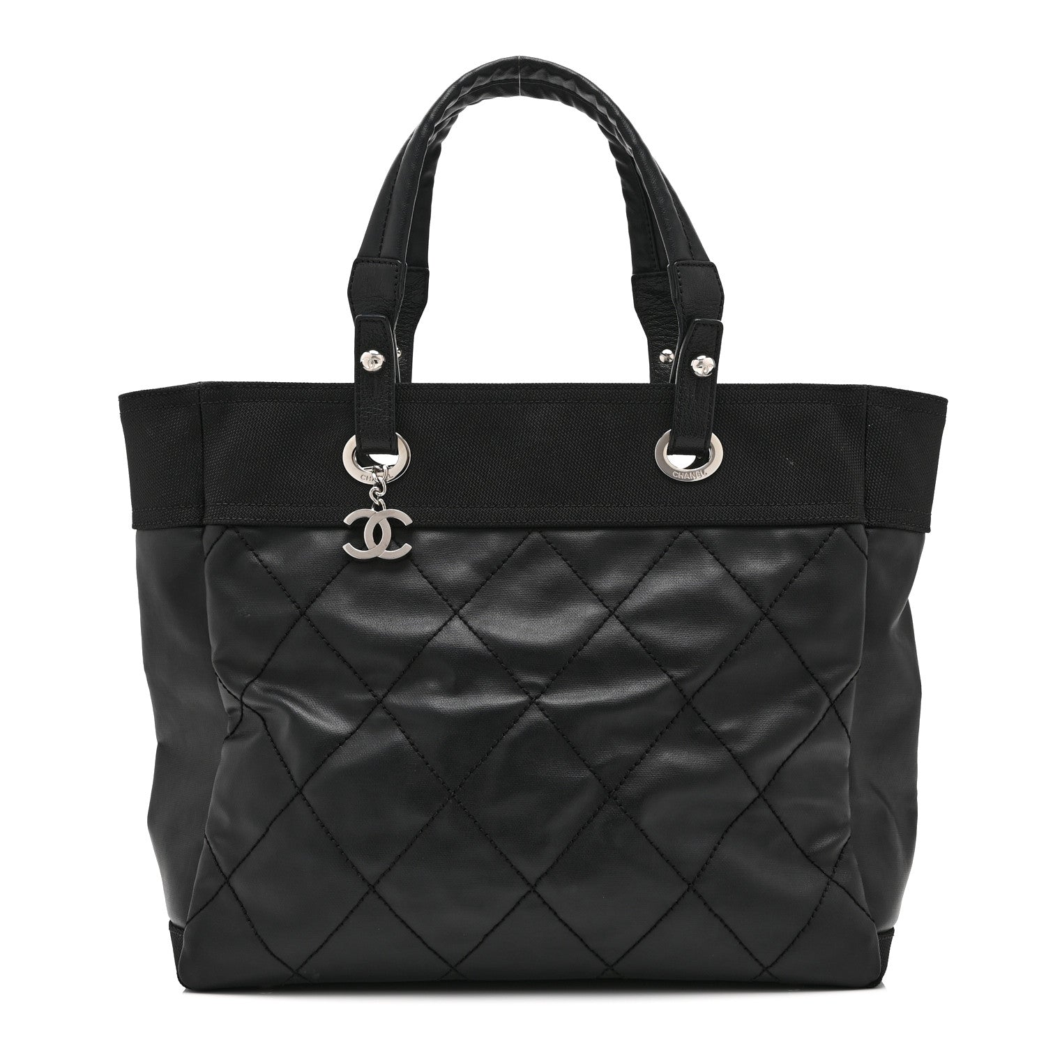 Coated Canvas Quilted Large Paris Biarritz Tote Black