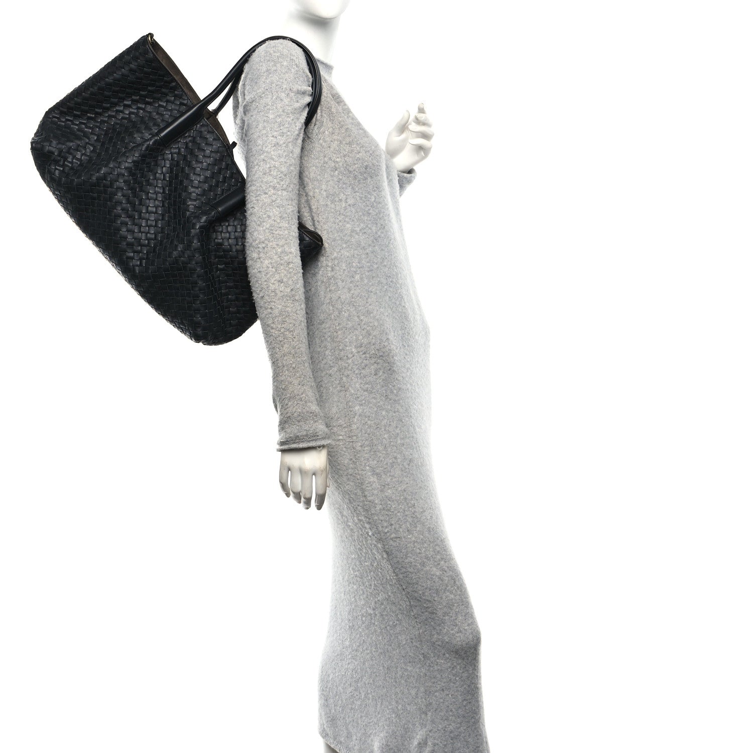 Calfskin Intrecciato Large Pinacoteca Reversible Tote Black