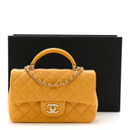 Lambskin Quilted Mini Top Handle Rectangular Flap Yellow
