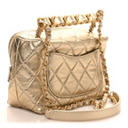 Metallic Lambskin Quilted Mini Bowling Bag Gold