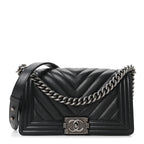Caviar Chevron Quilted Medium Boy Flap Black