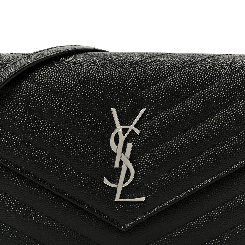 Grain De Poudre Matelasse Chevron Monogram Envelope Chain Wallet Black