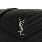 Grain De Poudre Matelasse Chevron Monogram Envelope Chain Wallet Black