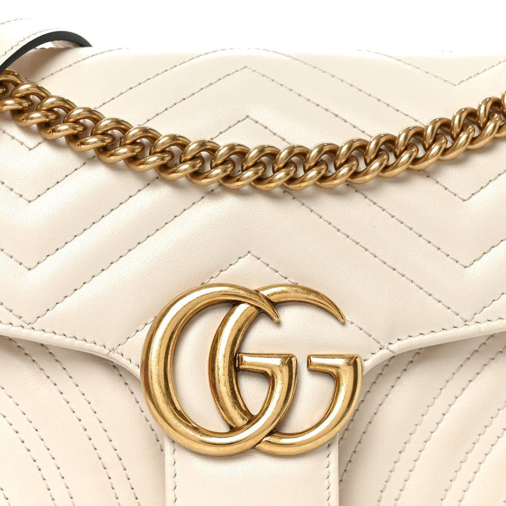 Calfskin Matelasse Small GG Marmont Shoulder Bag White