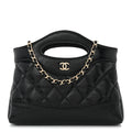 Shiny Crumpled Calfskin Quilted Nano 31 Shopping Bag Black