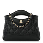Shiny Crumpled Calfskin Quilted Nano 31 Shopping Bag Black