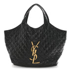 Lambskin Quilted Maxi Icare Shopping Tote Black