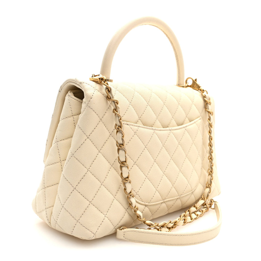 Caviar Quilted Small Coco Handle Flap White