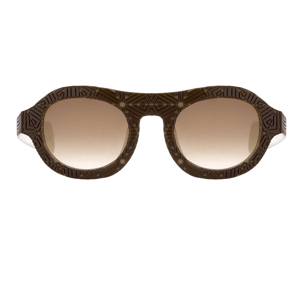 David David Sunglasses Round Solid Brown Mink Cream and Brown