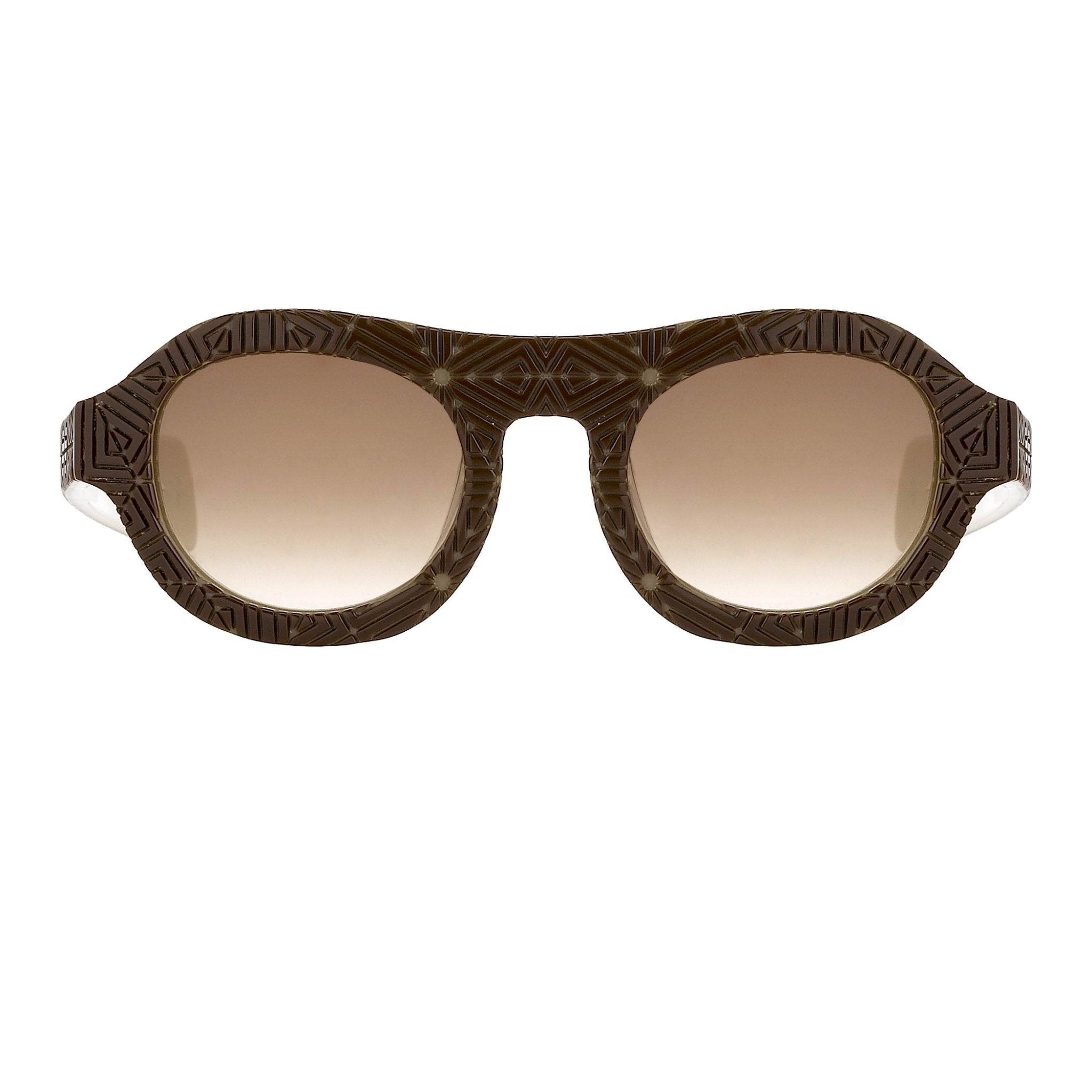 David David Sunglasses Round Solid Brown Mink Cream and Brown