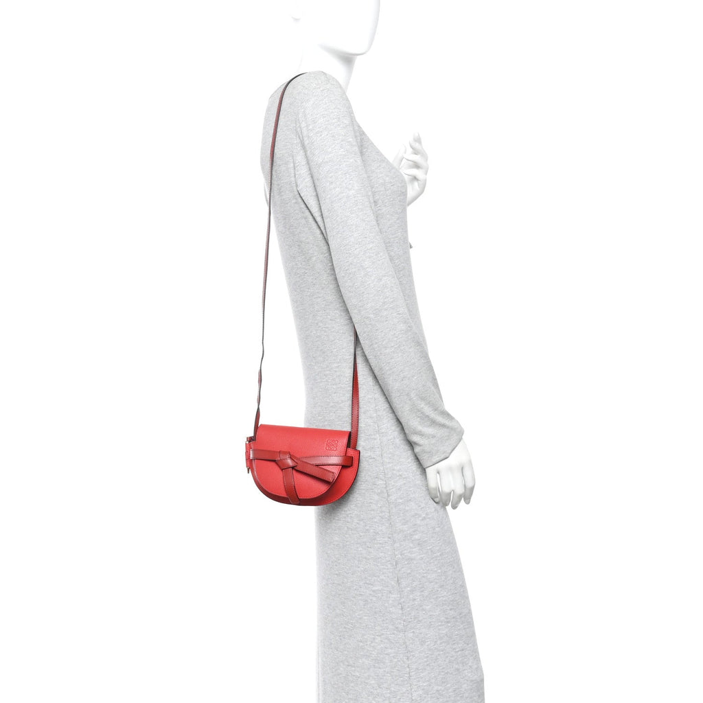 Grained Calfskin Mini Gate Crossbody Bag Scarlet Burnt Red