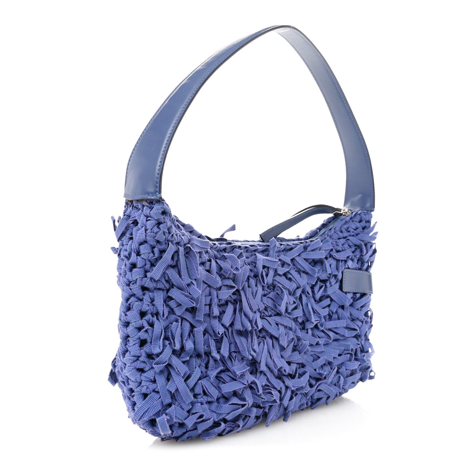 Canvas Fringe Hug Shoulder Bag Blue