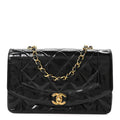 Patent Quilted Small Diana Flap Black
