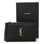Grain De Poudre Matelasse Chevron Monogram Envelope Chain Wallet Black