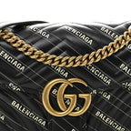 X BALENCIAGA Calfskin Matelasse Logo Print Small GG Marmont Shoulder Bag Black
