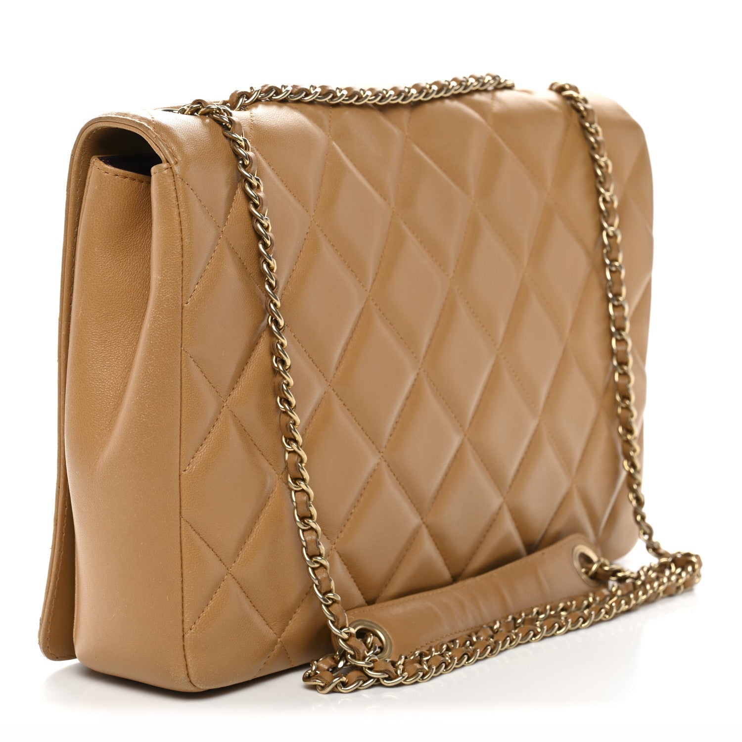 Lambskin Quilted Medium Diamond CC Flap Beige