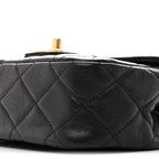 Shiny Goatskin Quilted Mini Chain Strap Flap Black