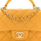 Lambskin Quilted Mini Top Handle Rectangular Flap Yellow