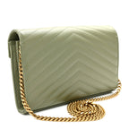 Grain De Poudre Matelasse Chevron Monogram Chain Wallet Light Sage