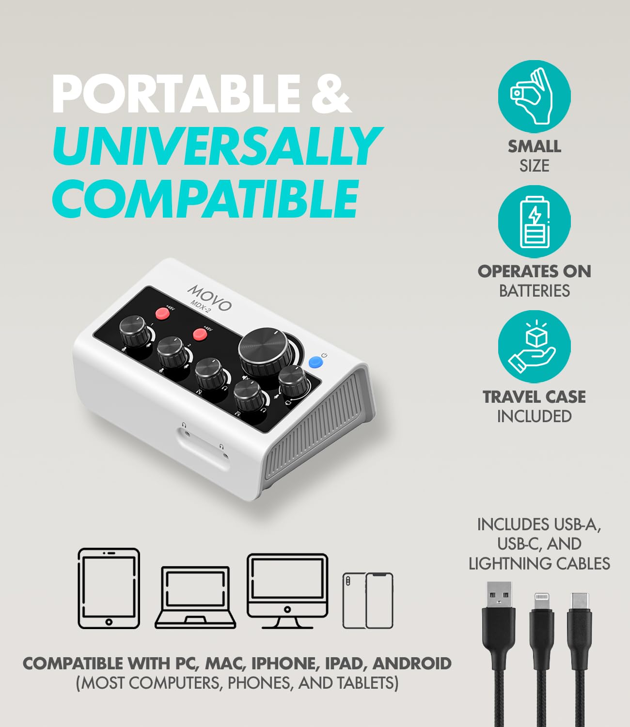 Movo MDX-2 2 Channel XLR Portable Audio Interface