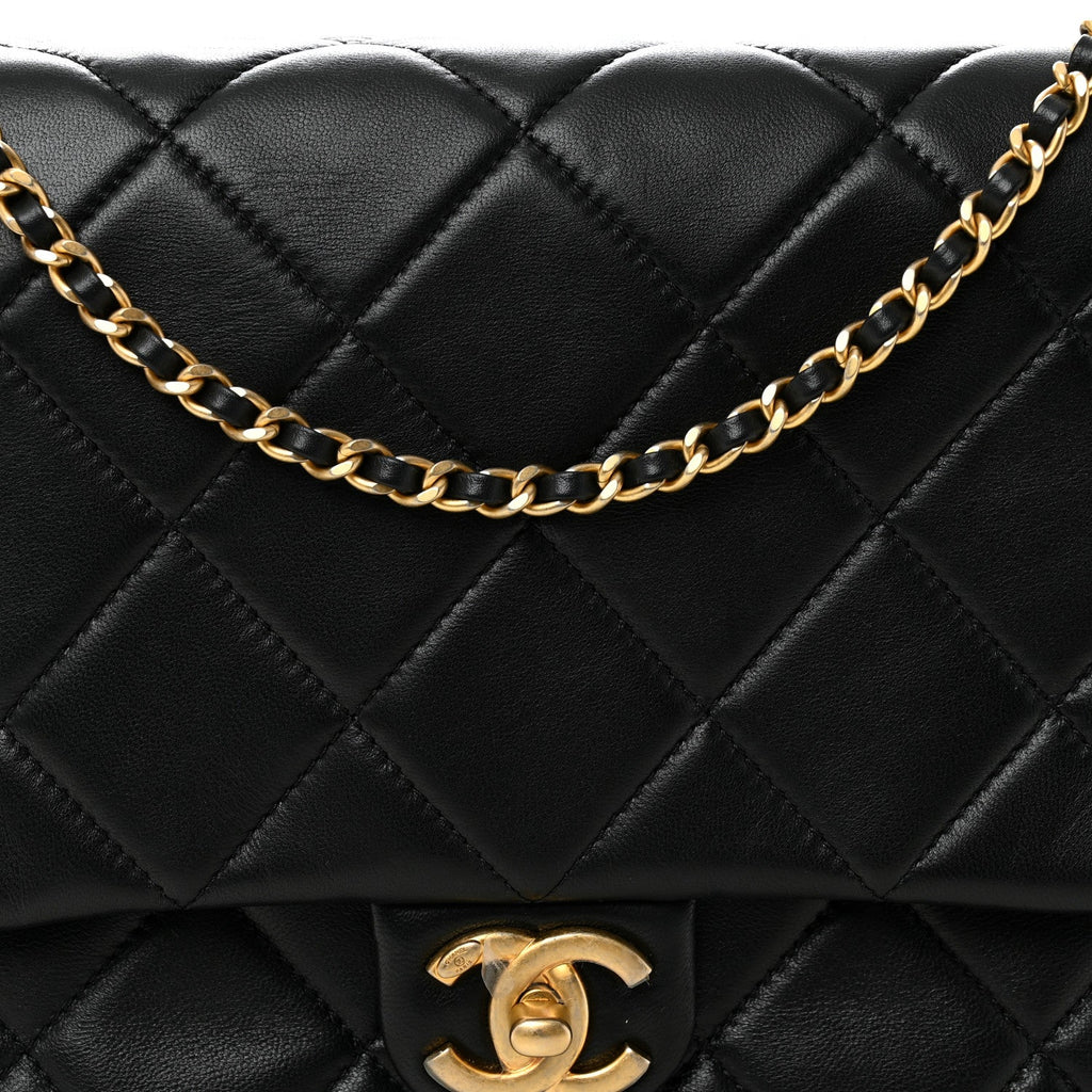 Lambskin Quilted Side Flap Black