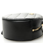 Lambskin Quilted Round Clutch With Chain Black