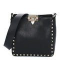 Pebbled Calfskin Mini Rockstud Flip-Lock Messenger Bag Black