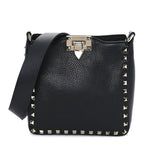 Pebbled Calfskin Mini Rockstud Flip-Lock Messenger Bag Black