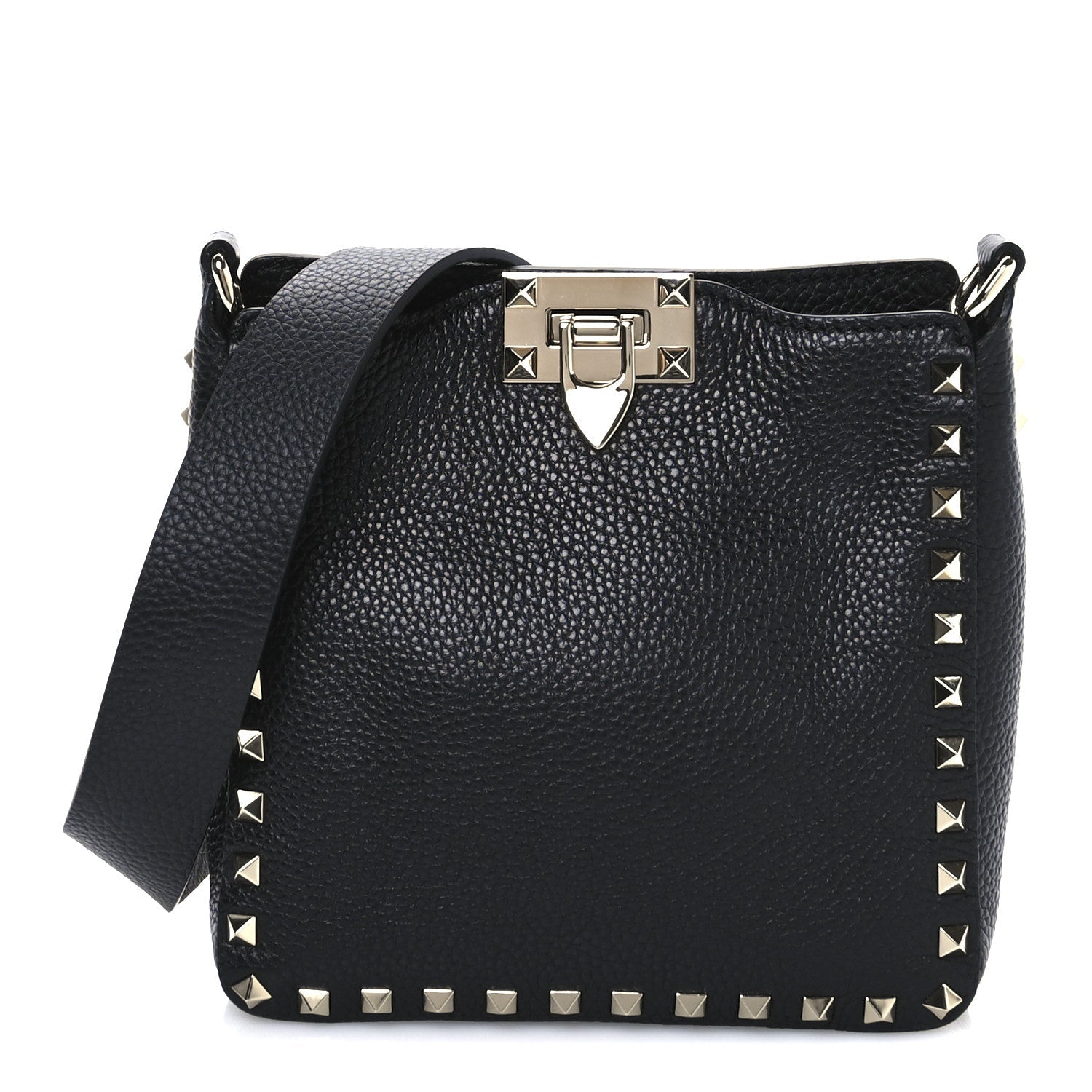 Pebbled Calfskin Mini Rockstud Flip-Lock Messenger Bag Black