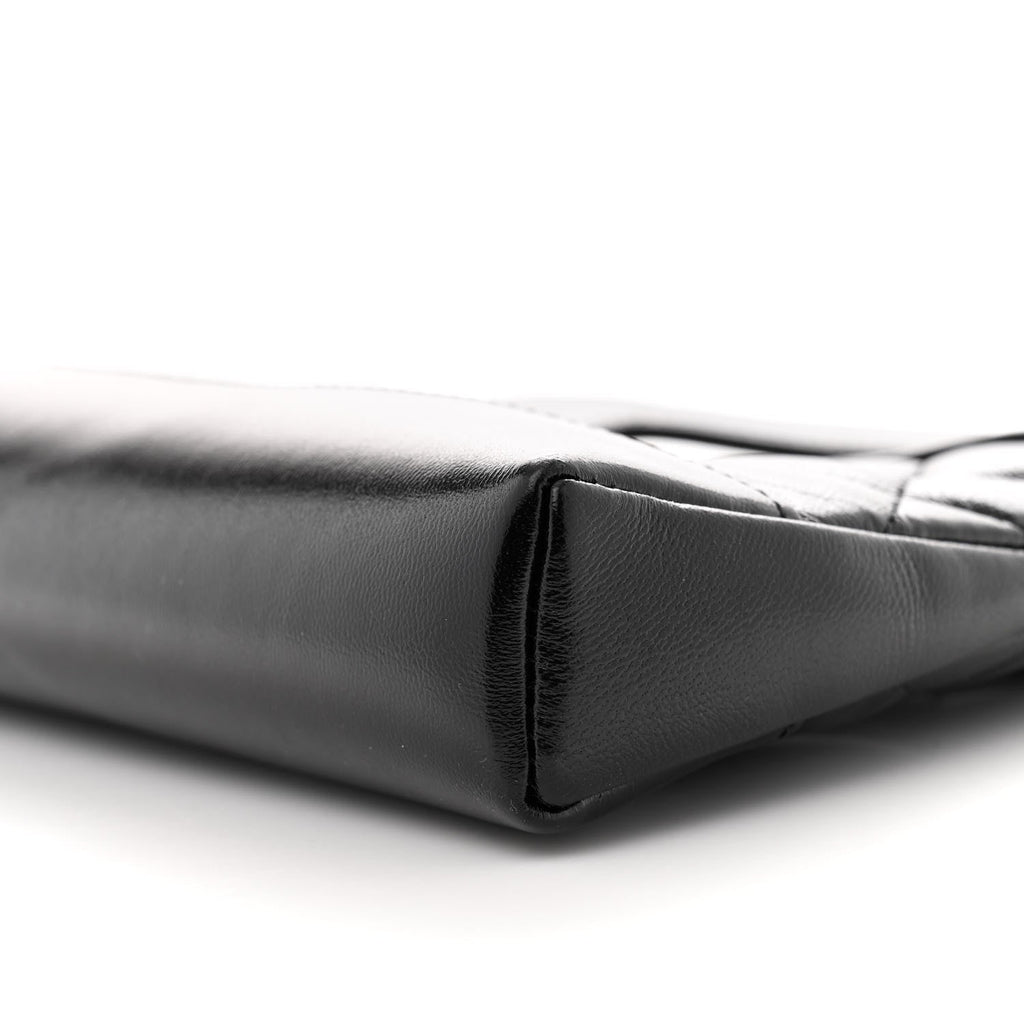 Shiny Crumpled Calfskin Quilted Nano 31 Shopping Bag Black