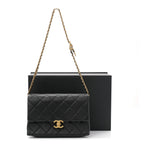 Calfskin Quilted Belt Chain Flap Black
