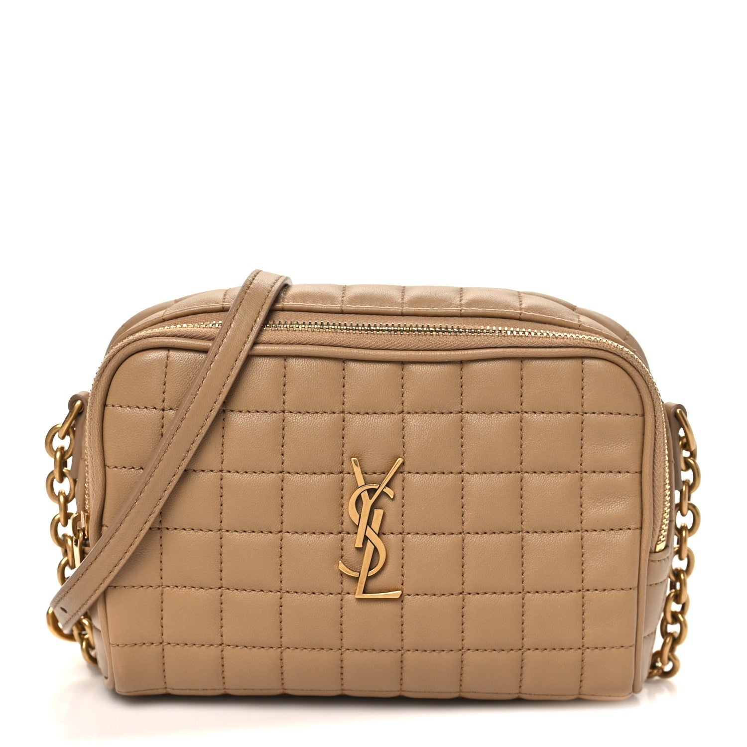 Lambskin Carre Quilted Cassandre Mini Camera Bag Natural Tan