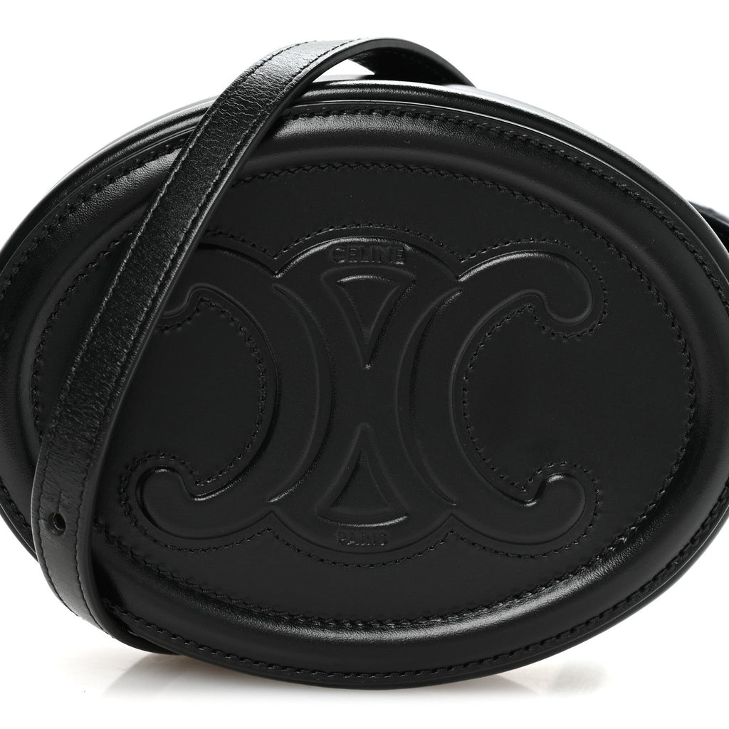Smooth Calfskin Cuir Small Triomphe Oval Crossbody Purse Black