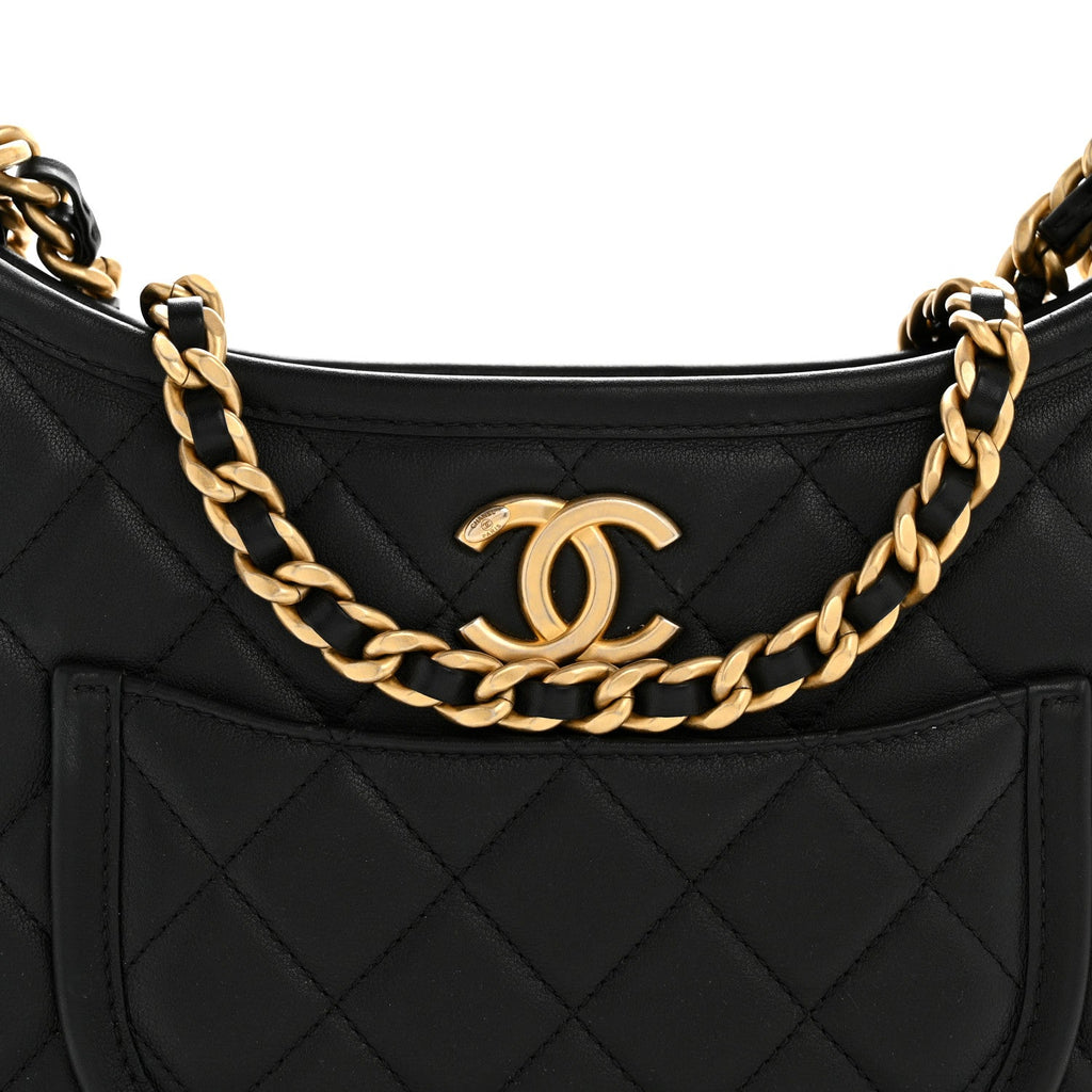 Calfskin Quilted Hobo Black