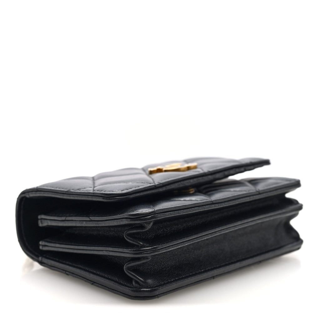 Lambskin Enamel Quilted Pending CC Clutch With Chain Black