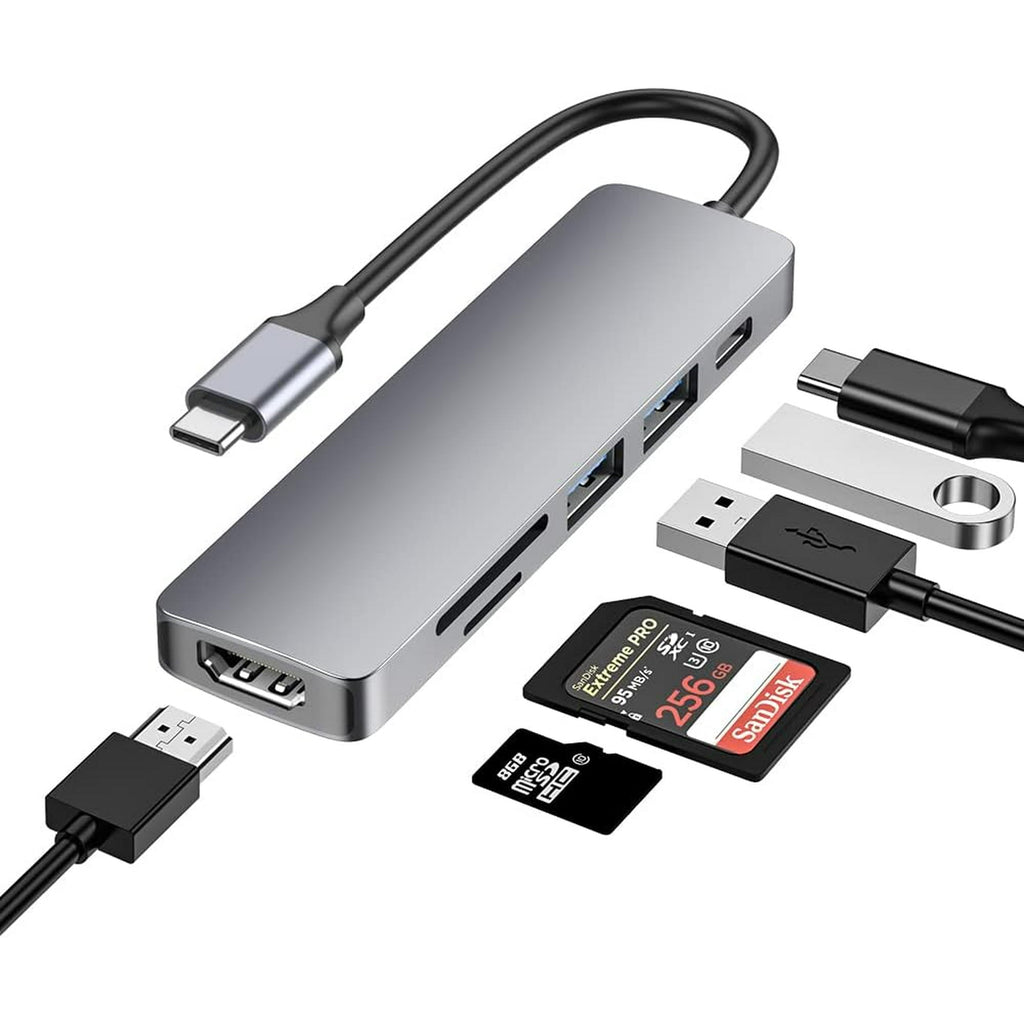 Entronix 6-in-1 USB-C Hub Adapter - HDMI, USB, SD, and PD Converter for MacBook and Laptops