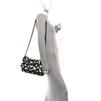 Tweed Paint Splatter Print Flap Black White