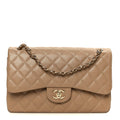 Caviar Quilted Jumbo Double Flap Dark Beige