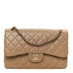 Caviar Quilted Jumbo Double Flap Dark Beige