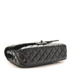 Shiny Crumpled Calfskin Quilted Medium Double Flap So Black