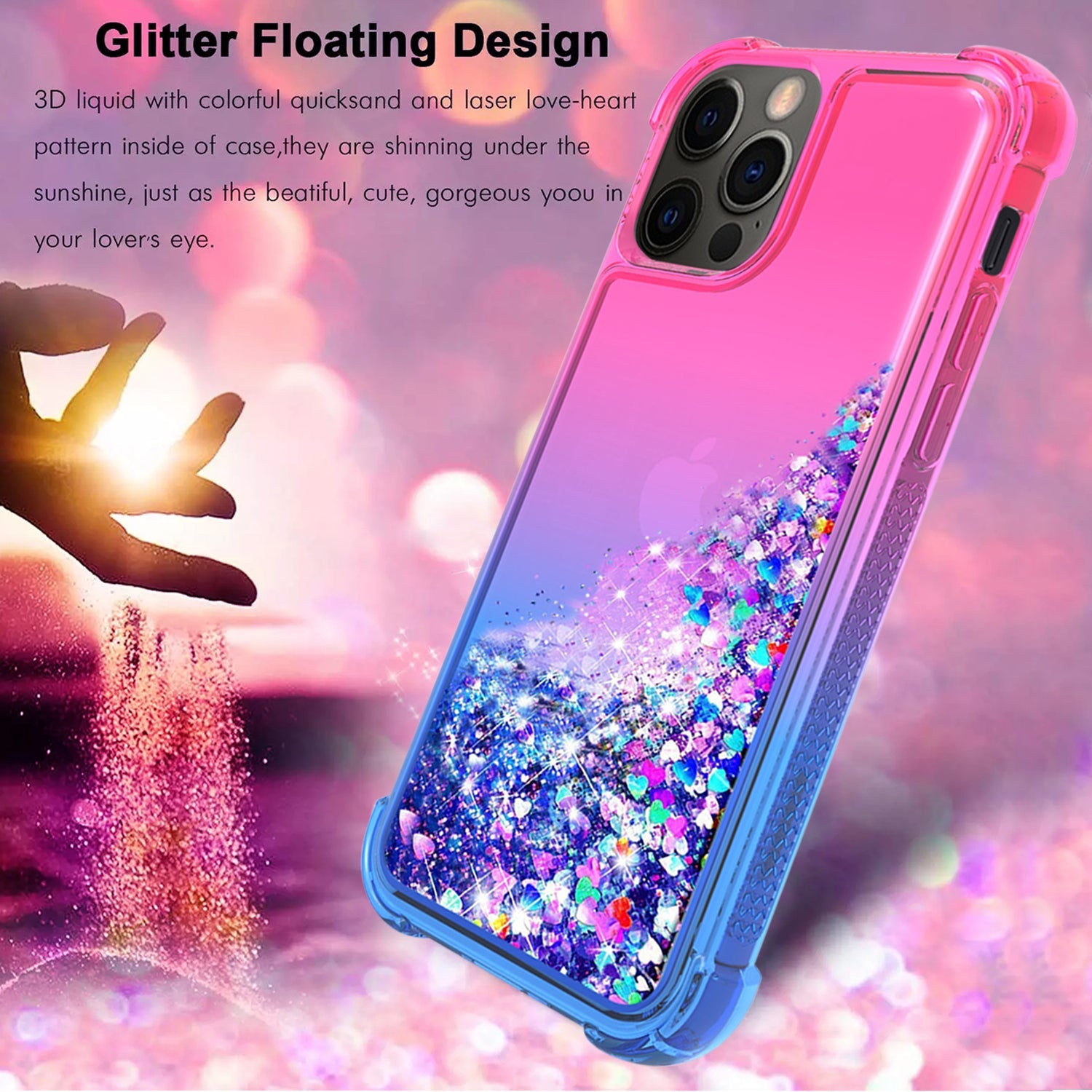 Shiny Flowing Glitter Liquid Bumper Case For Apple Iphone 12/Iphone 12 Pro In Pink