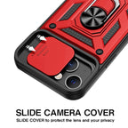 Kickstand Ring Holder With Slide Camera Cover Tpu Magnetic Car Mount For Apple Iphone 13 In Red