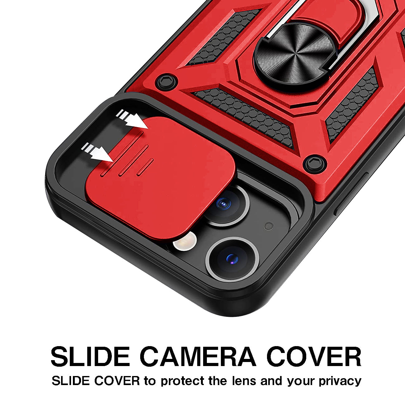 Kickstand Ring Holder With Slide Camera Cover Tpu Magnetic Car Mount For Apple Iphone 13 In Red
