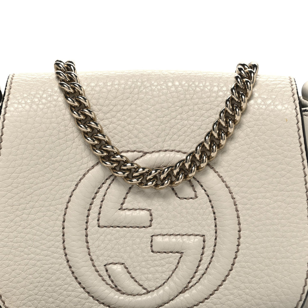 Pebbled Calfskin Small Soho Flap Crossbody Off White