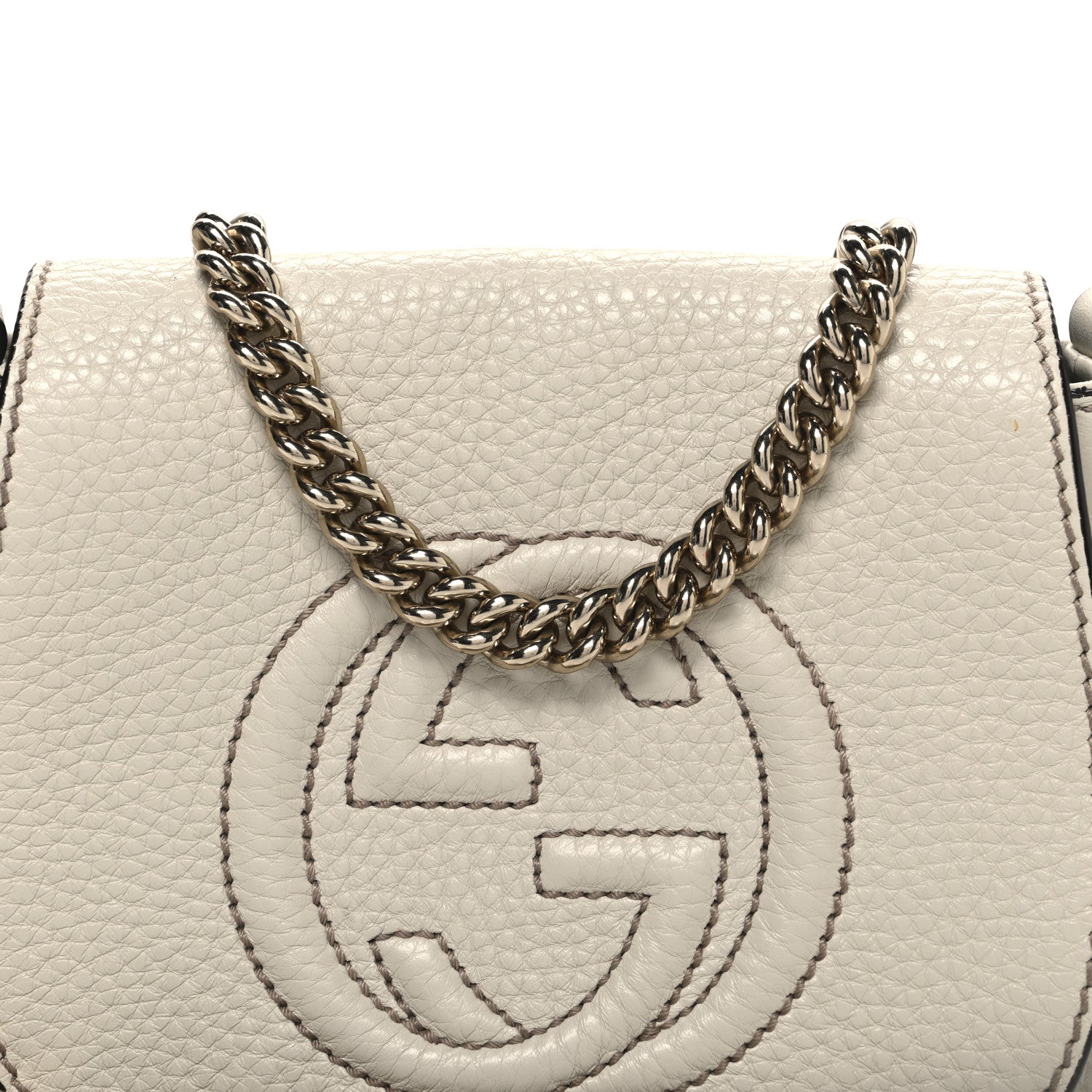 Pebbled Calfskin Small Soho Flap Crossbody Off White