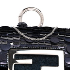 Sequin Paillettes Shiny Nappa Sex and the City Nano Maxi Buckle Baguette Charm Blue