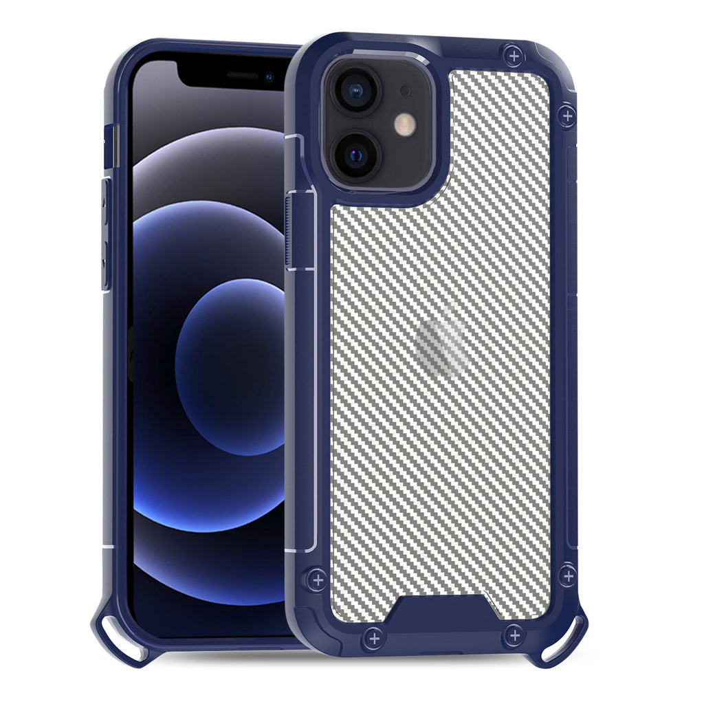Reiko Shockproof Pc Bumper Case With Carbon Fiber Pattern In Navy For Iphone 12 Mini